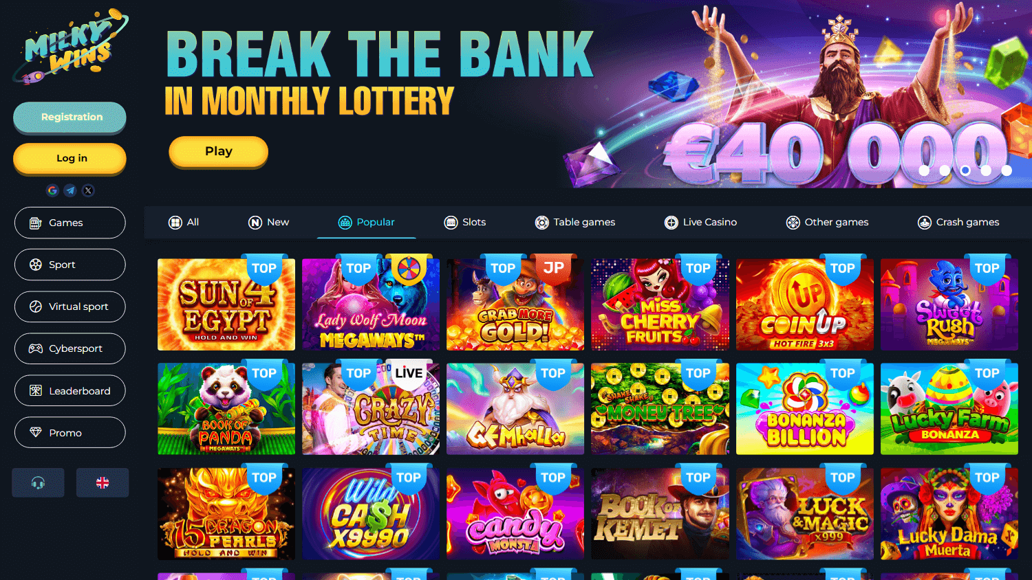 Milky Wins Casino Desktop screenshot